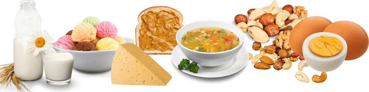 low-purine meals, milk, ice cream, cheese soup, nuts, eggs, toast peanut butter, transparent background