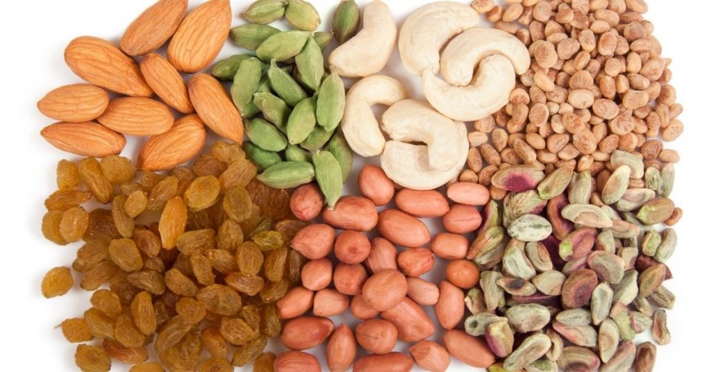 Various dry fruits including nuts